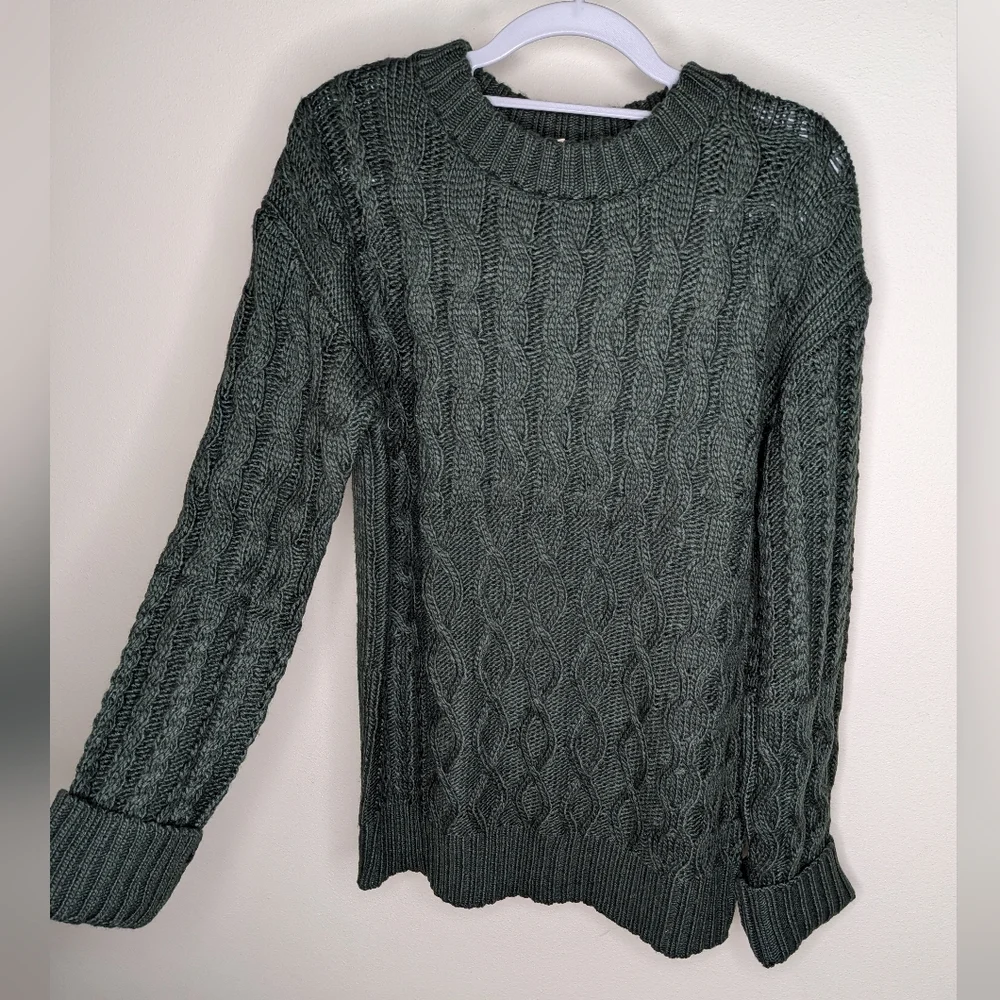 Dark Green Cable Knit Sweater - Picture 1 of 6